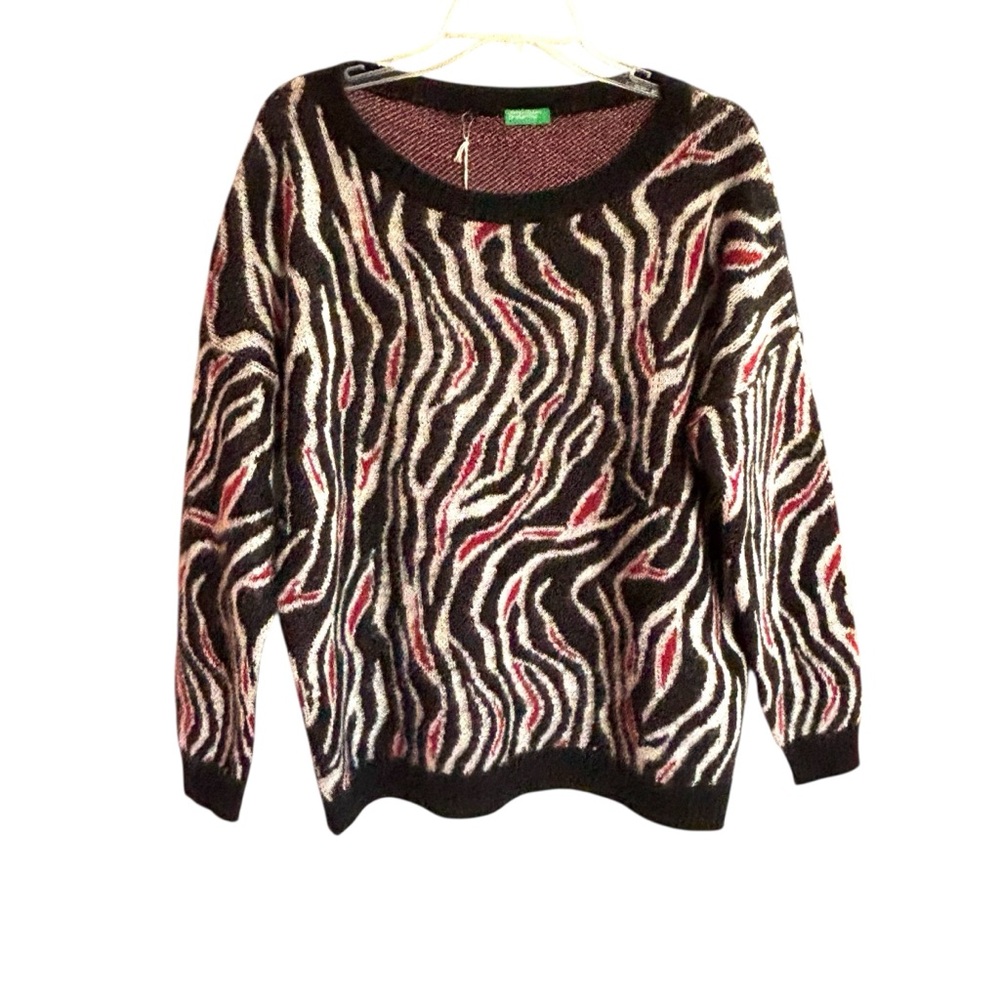 NWT United Colors Of Benetton Mohair blend Black/Red Zebra design Sweater Med